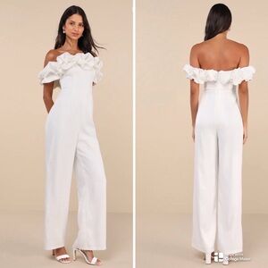 Lulus NWT Immense Glamour White Satin Ruffled Off-the-Shoulder
